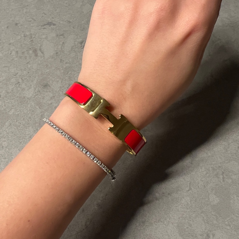 Gold and Red Enamel Bracelet H Classic